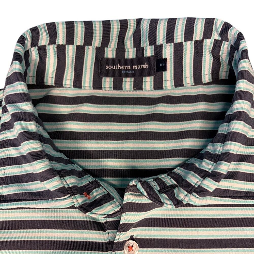 Southern Marsh Polo Shirt Men Medium Blue Teal Striped Short Sleeve Golf Casual - Picture 7 of 8